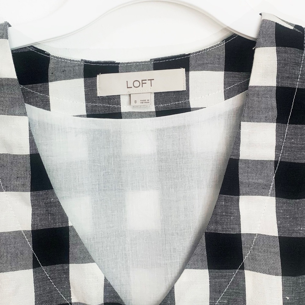 Loft Gingham Button Down V-Neck Bubble Sleeve Lin… - image 8